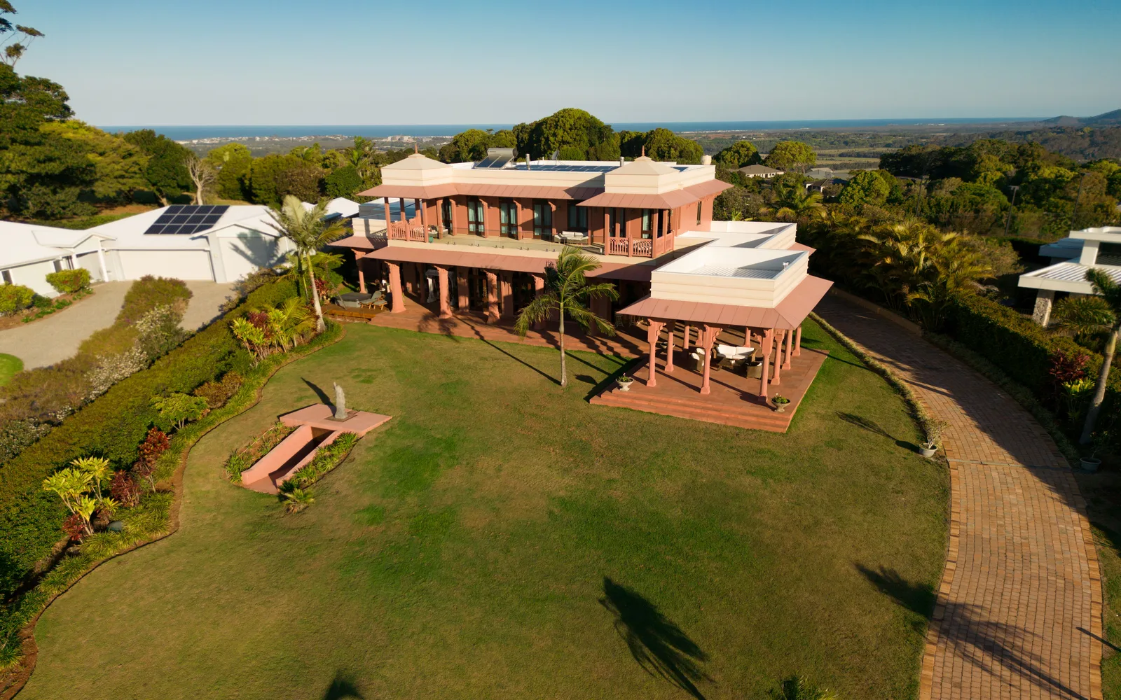 Aerial view of Jodha Bai Estate and its grounds, overlooking the Tweed Coast toward the ocean